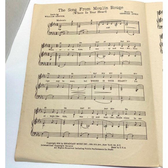 Office where is your heart song from moulin rouge vintage piano sheet